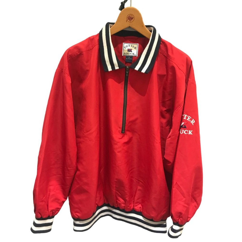 Vintage Cutter & Buck Men's Red Sz S 1/4 Zip Windbreaker White Anchor Logo